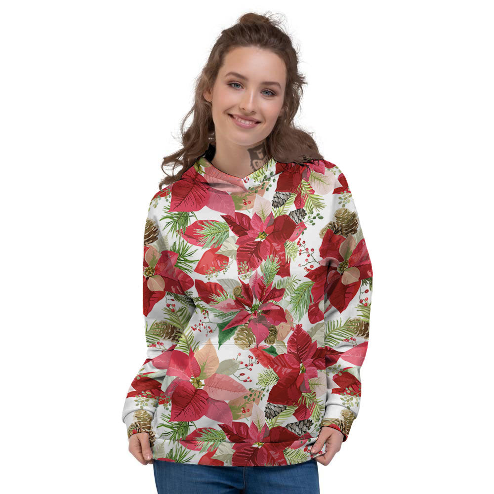 Flower Poinsettia Print Pattern Women's Hoodie-grizzshop