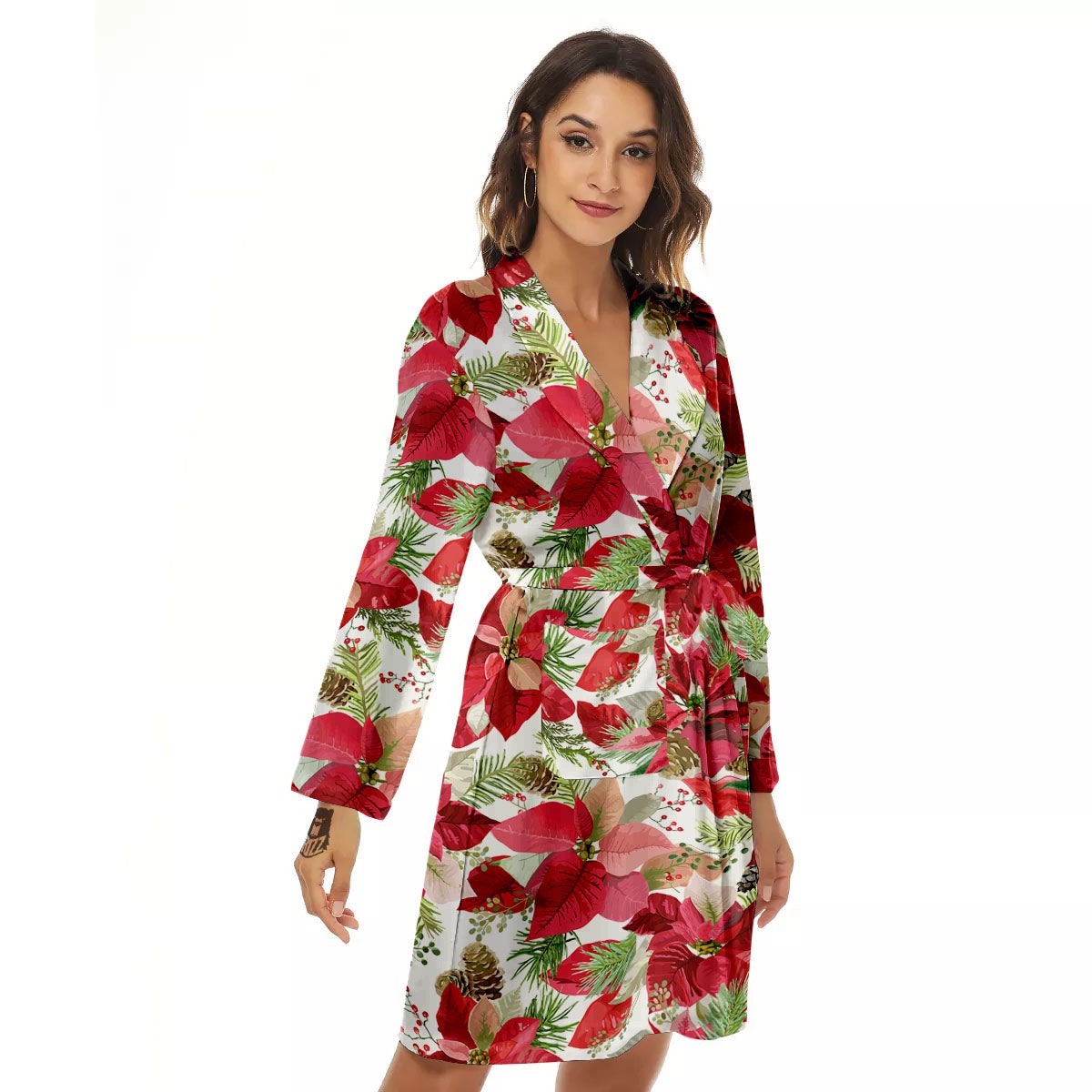 Flower Poinsettia Print Pattern Women's Robe-grizzshop