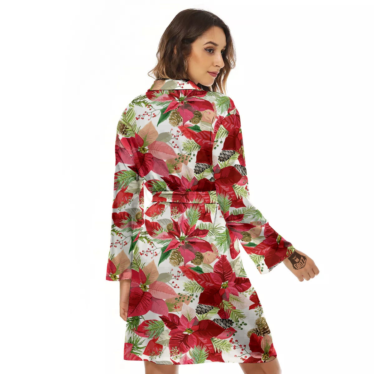 Flower Poinsettia Print Pattern Women's Robe-grizzshop