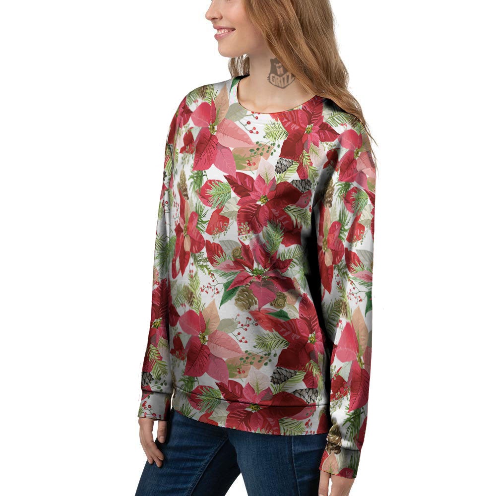 Flower Poinsettia Print Pattern Women's Sweatshirt-grizzshop