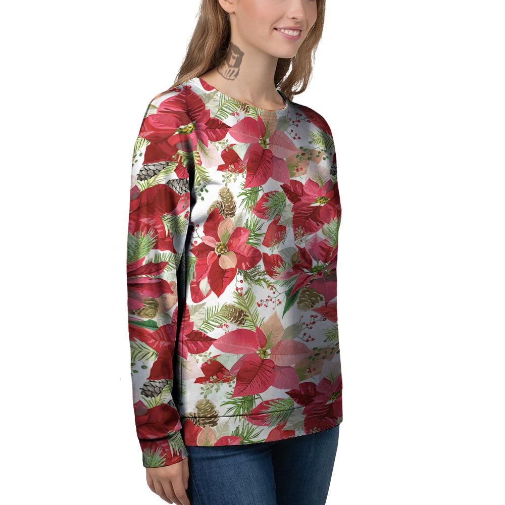 Flower Poinsettia Print Pattern Women's Sweatshirt-grizzshop