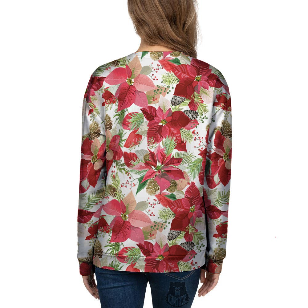 Flower Poinsettia Print Pattern Women's Sweatshirt-grizzshop