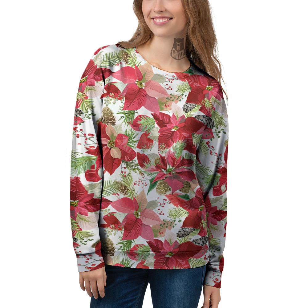 Flower Poinsettia Print Pattern Women's Sweatshirt-grizzshop
