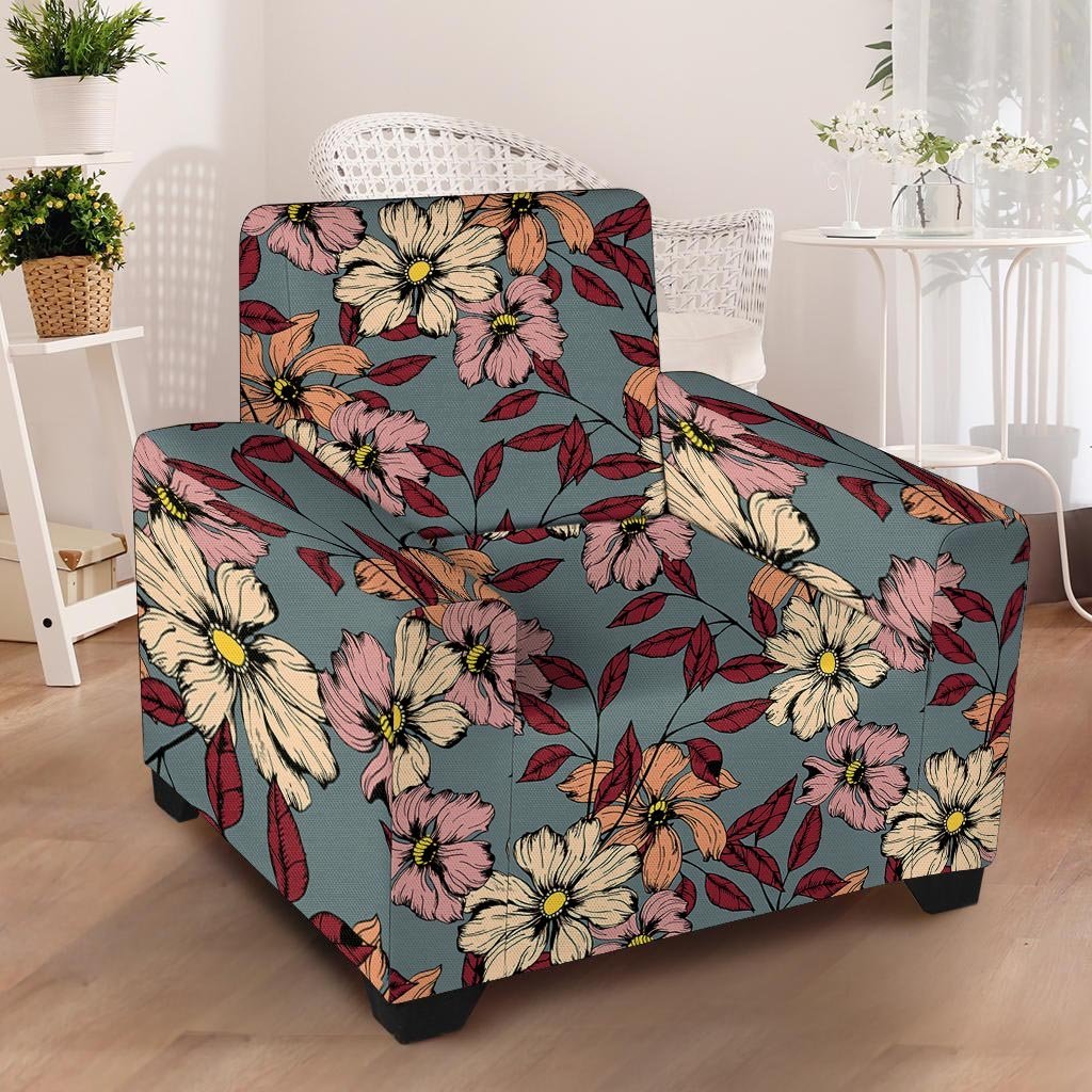 Flower Print Armchair Cover-grizzshop