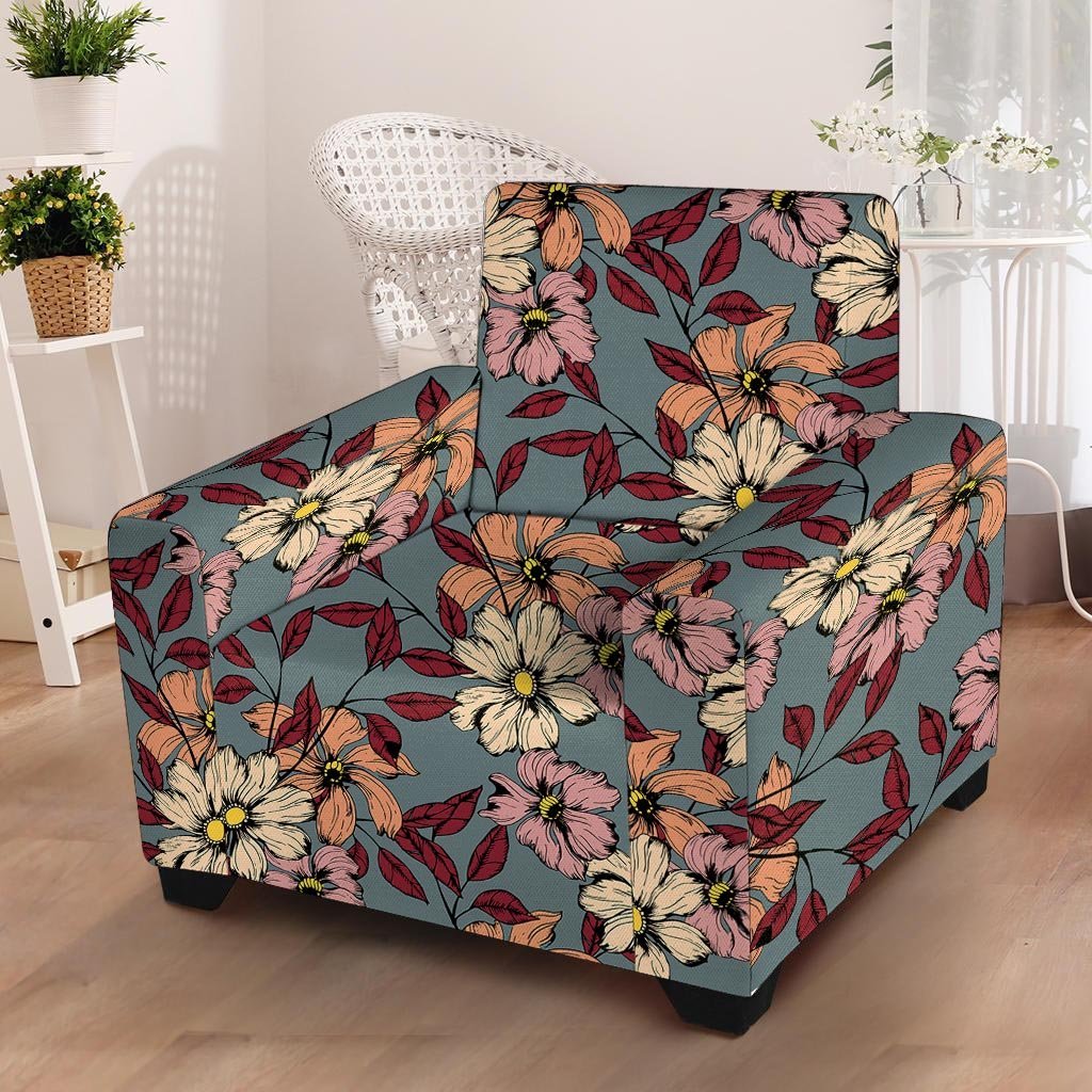 Flower Print Armchair Cover-grizzshop