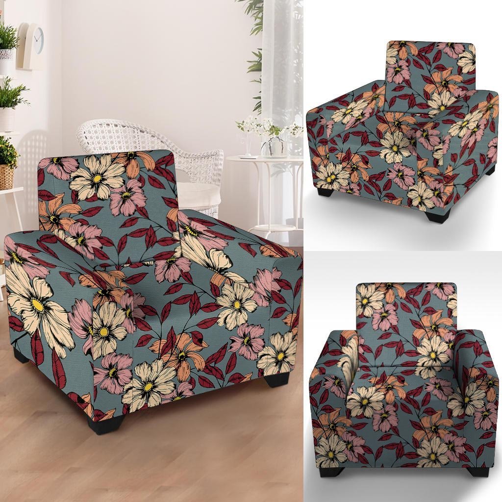 Flower Print Armchair Cover-grizzshop