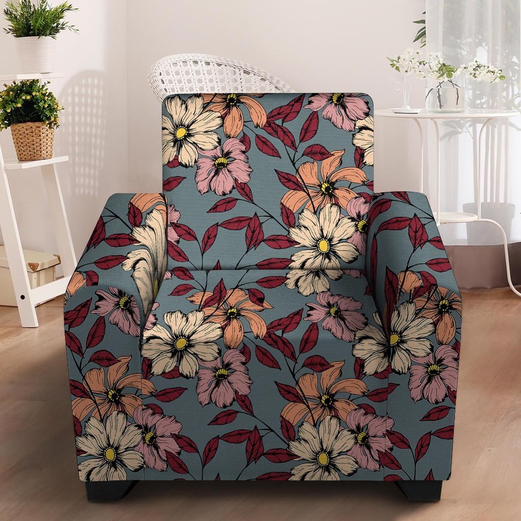 Flower Print Armchair Cover-grizzshop