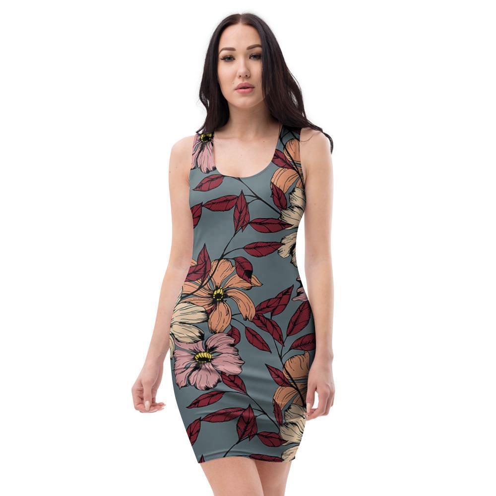 Flower Print Bodycon Dress-grizzshop