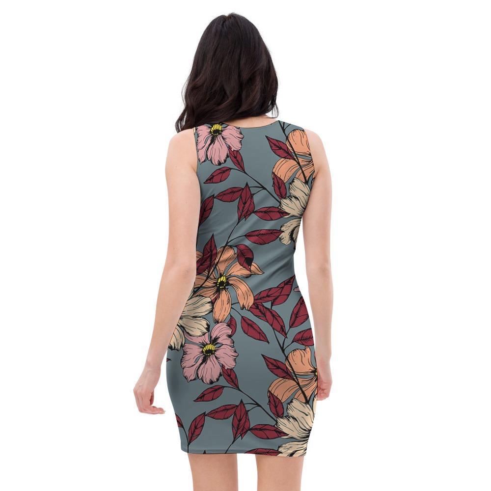 Flower Print Bodycon Dress-grizzshop