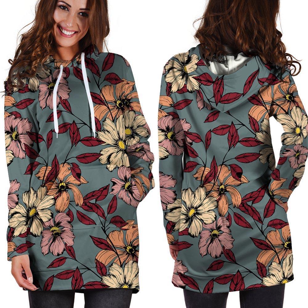 Flower Print Hoodie Dress-grizzshop