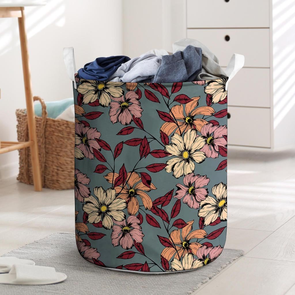 Flower Print Laundry Basket-grizzshop