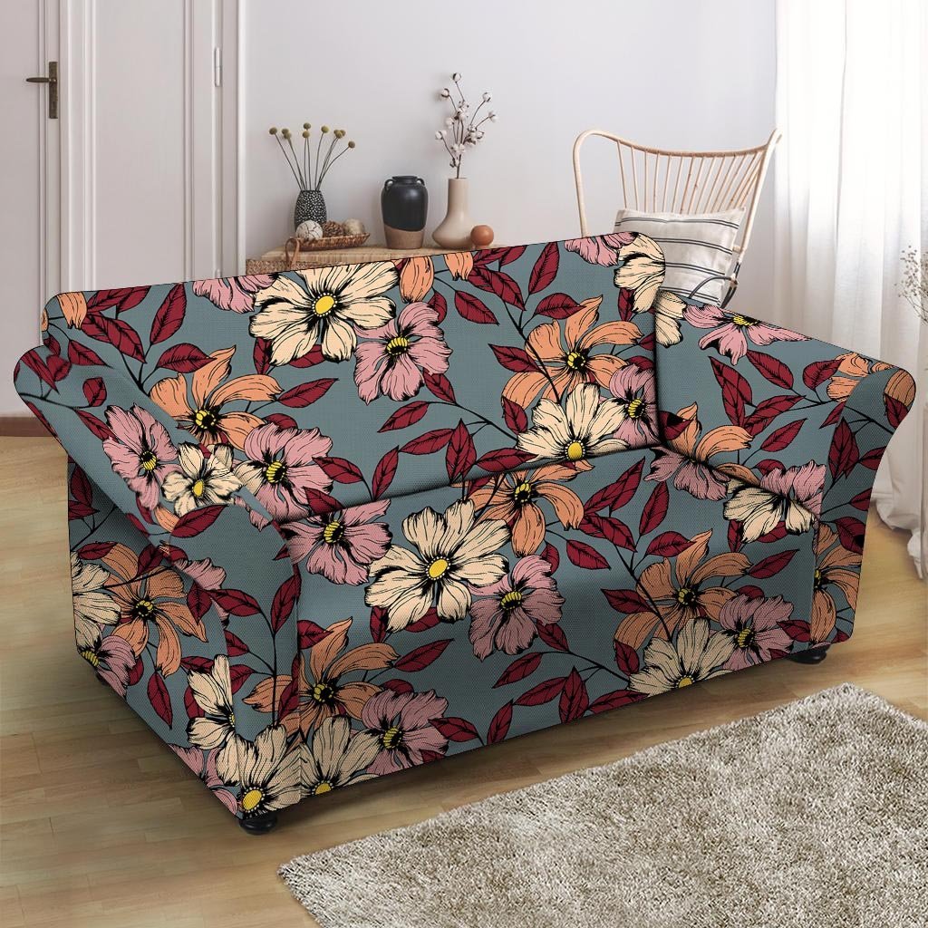 Flower Print Loveseat Cover-grizzshop