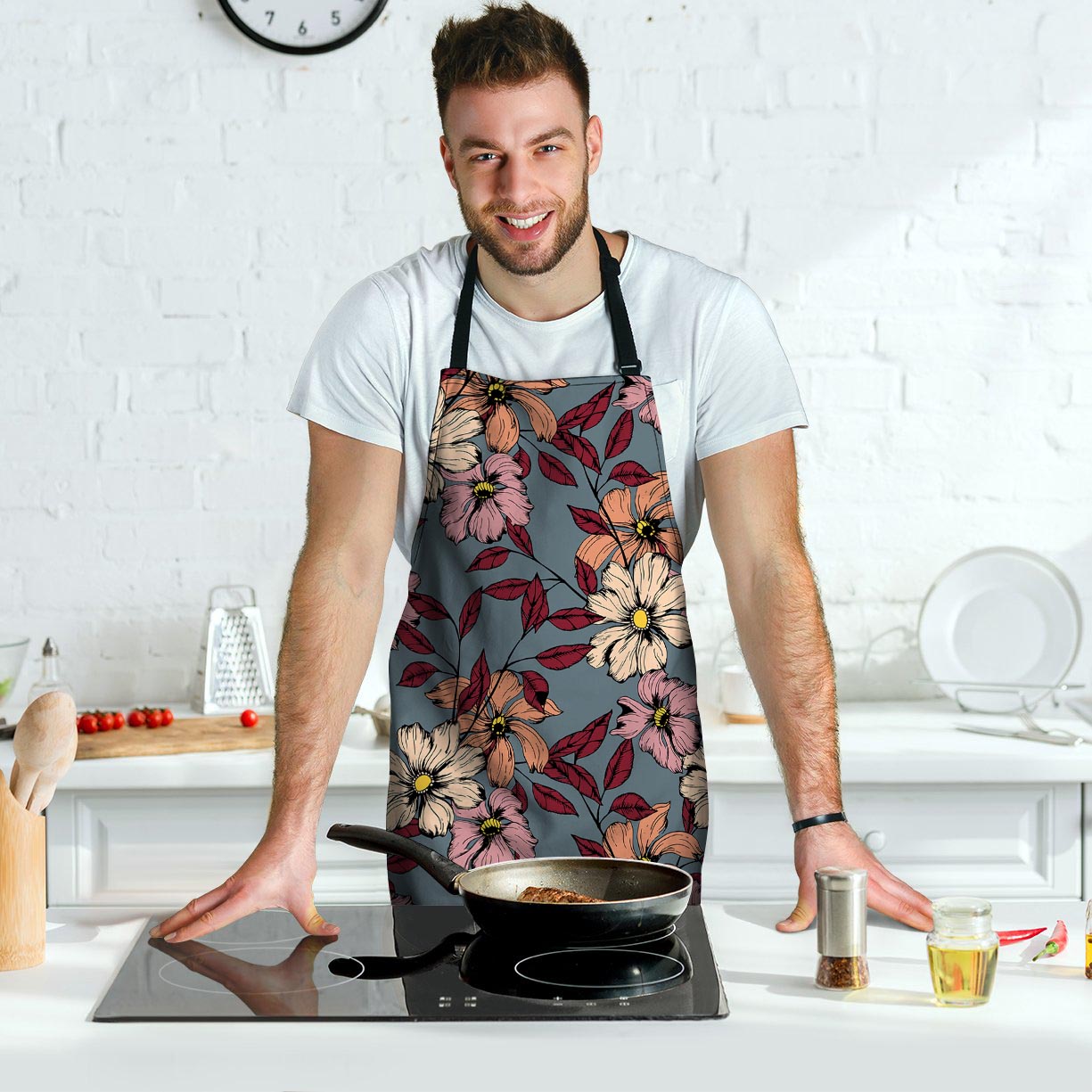 Flower Print Men's Apron-grizzshop