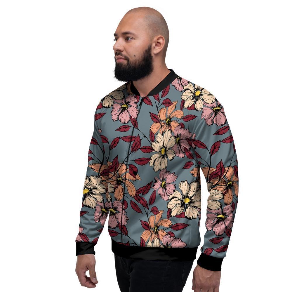 Flower Print Men's Bomber Jacket-grizzshop