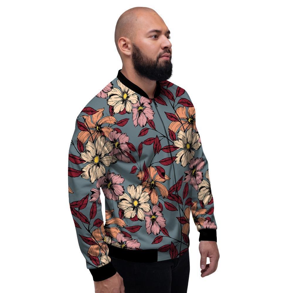 Flower Print Men's Bomber Jacket-grizzshop