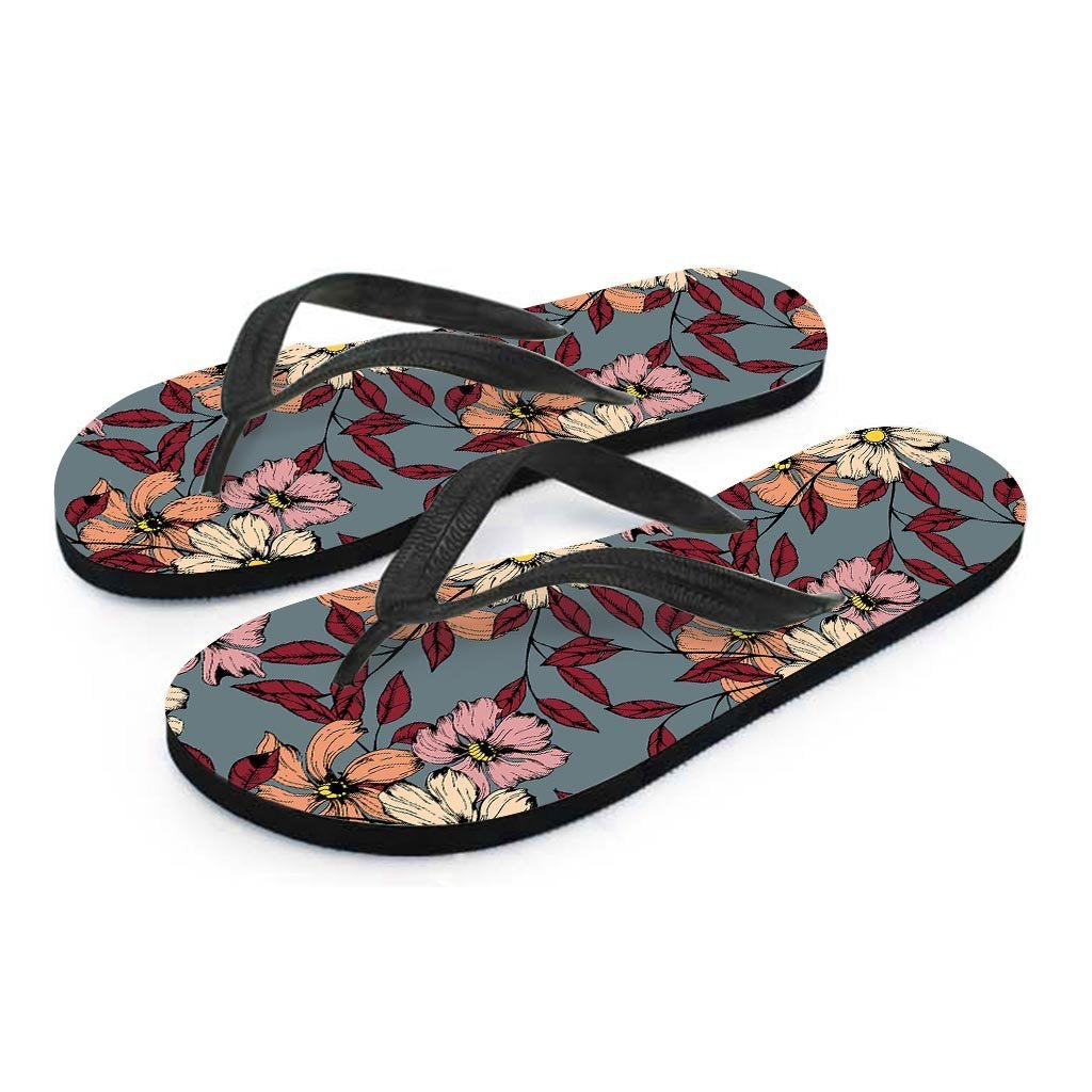 Flower Print Men's Flip Flops-grizzshop