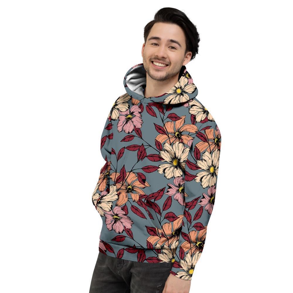 Flower Print Men's Hoodie-grizzshop