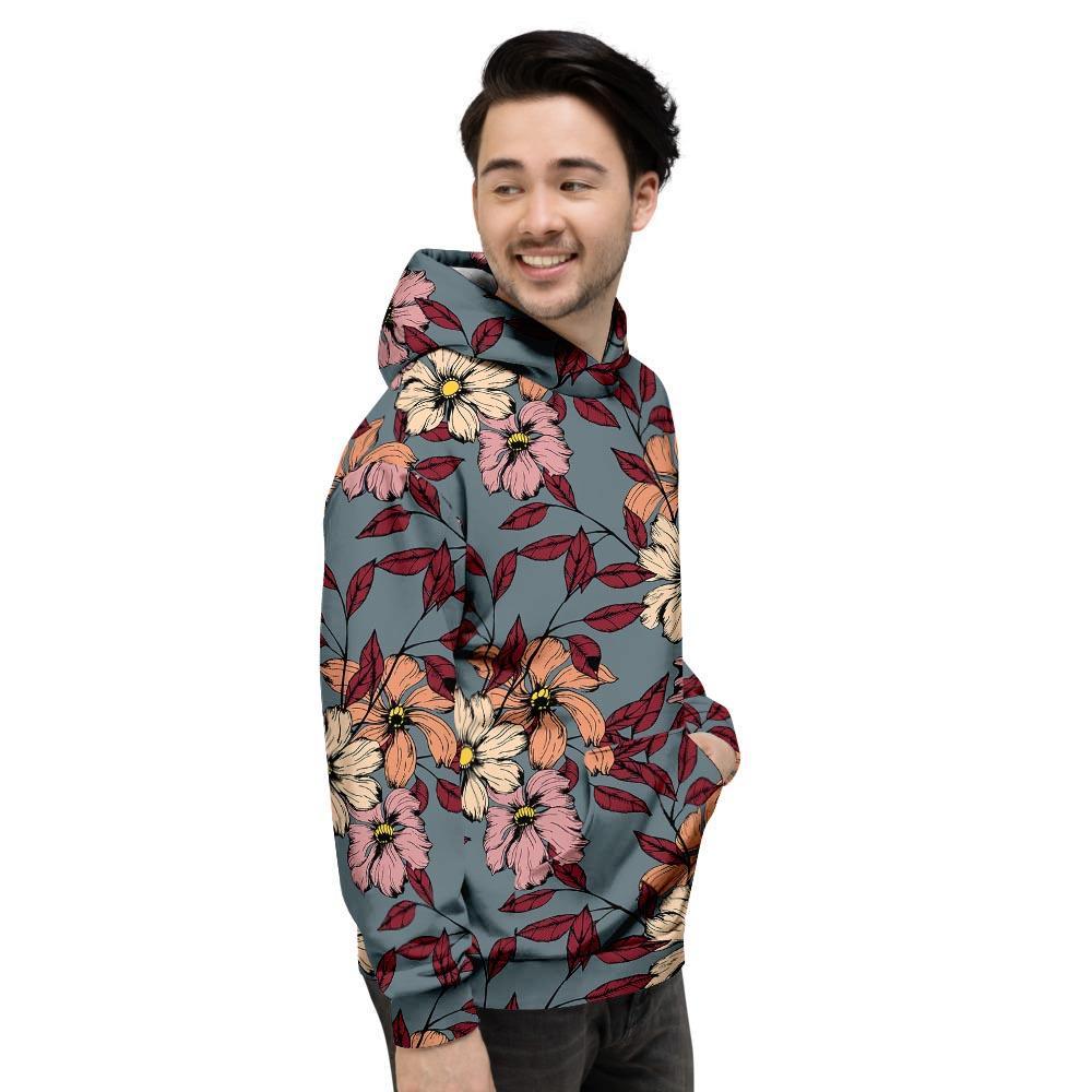 Flower Print Men's Hoodie-grizzshop