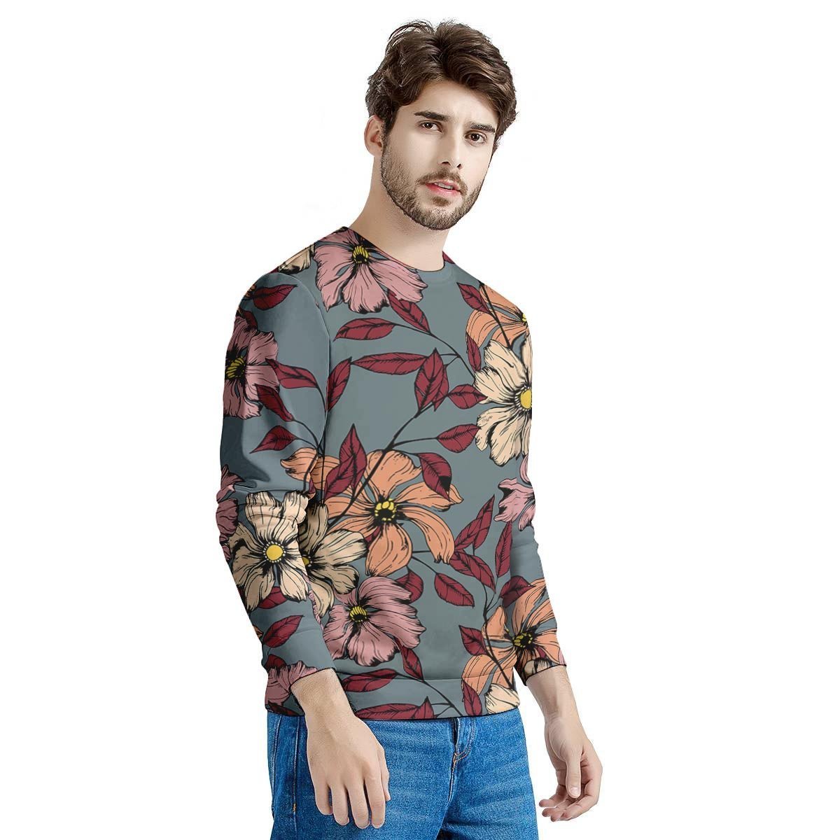 Flower Print Men's Sweatshirt-grizzshop