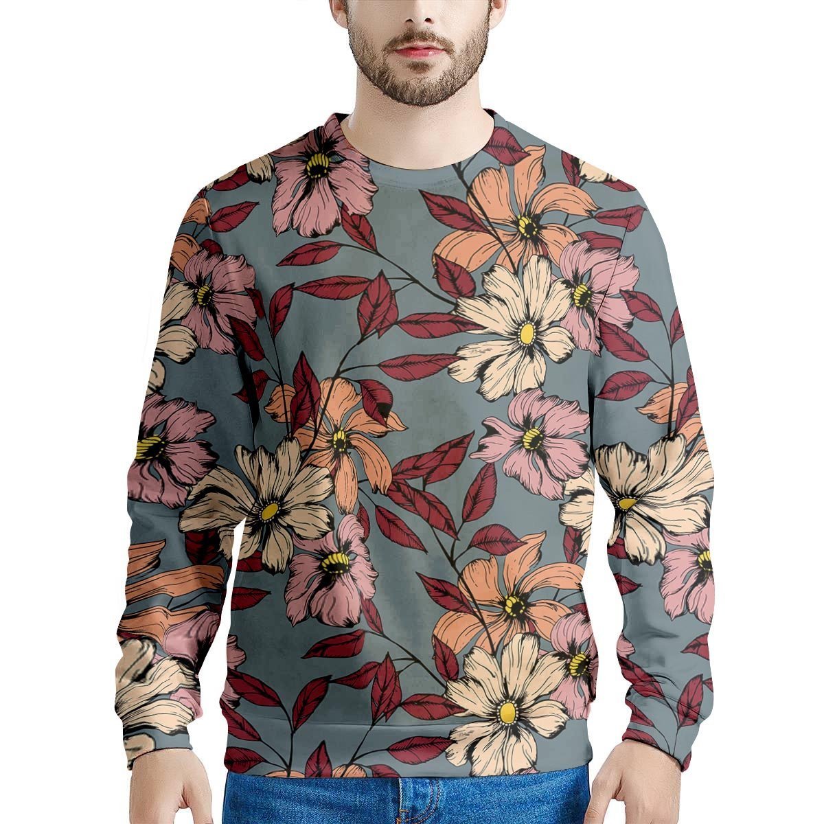 Flower Print Men's Sweatshirt-grizzshop