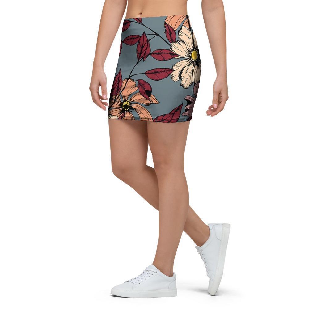 Flower Print Mini Skirt-grizzshop