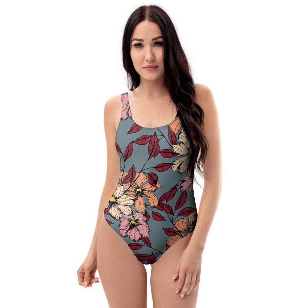 Flower Print One Piece Swimsuite-grizzshop