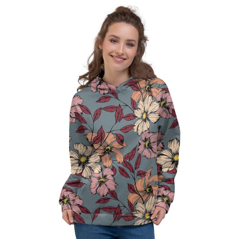 Flower Print Women's Hoodie-grizzshop