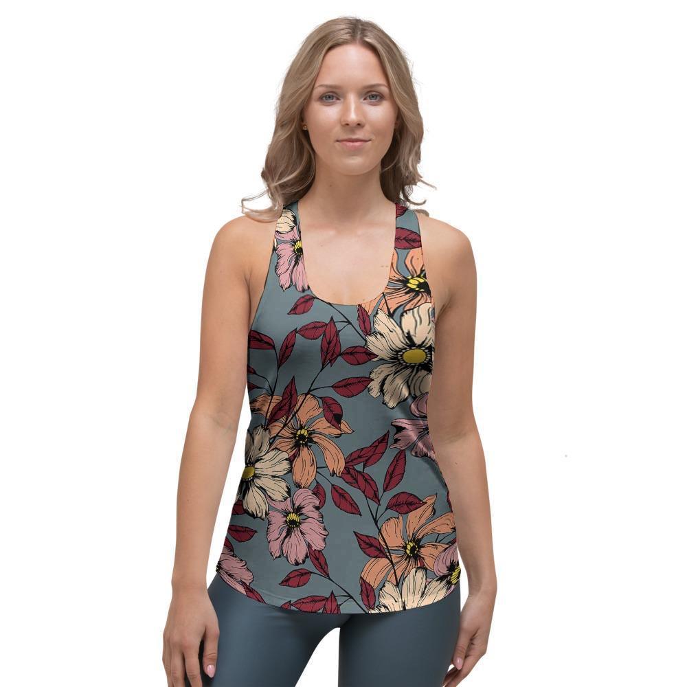 Flower Print Women's Racerback Tank Top-grizzshop