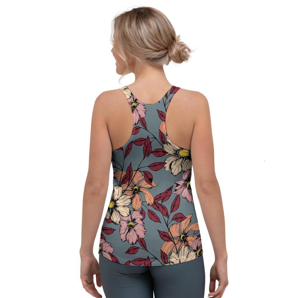 Flower Print Women's Racerback Tank Top-grizzshop