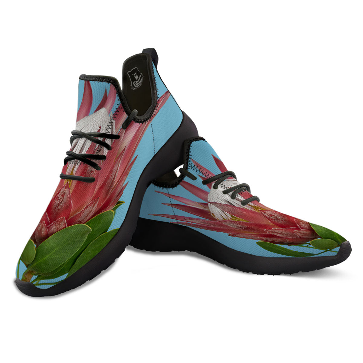 Flower Protea Print Black Athletic Shoes-grizzshop