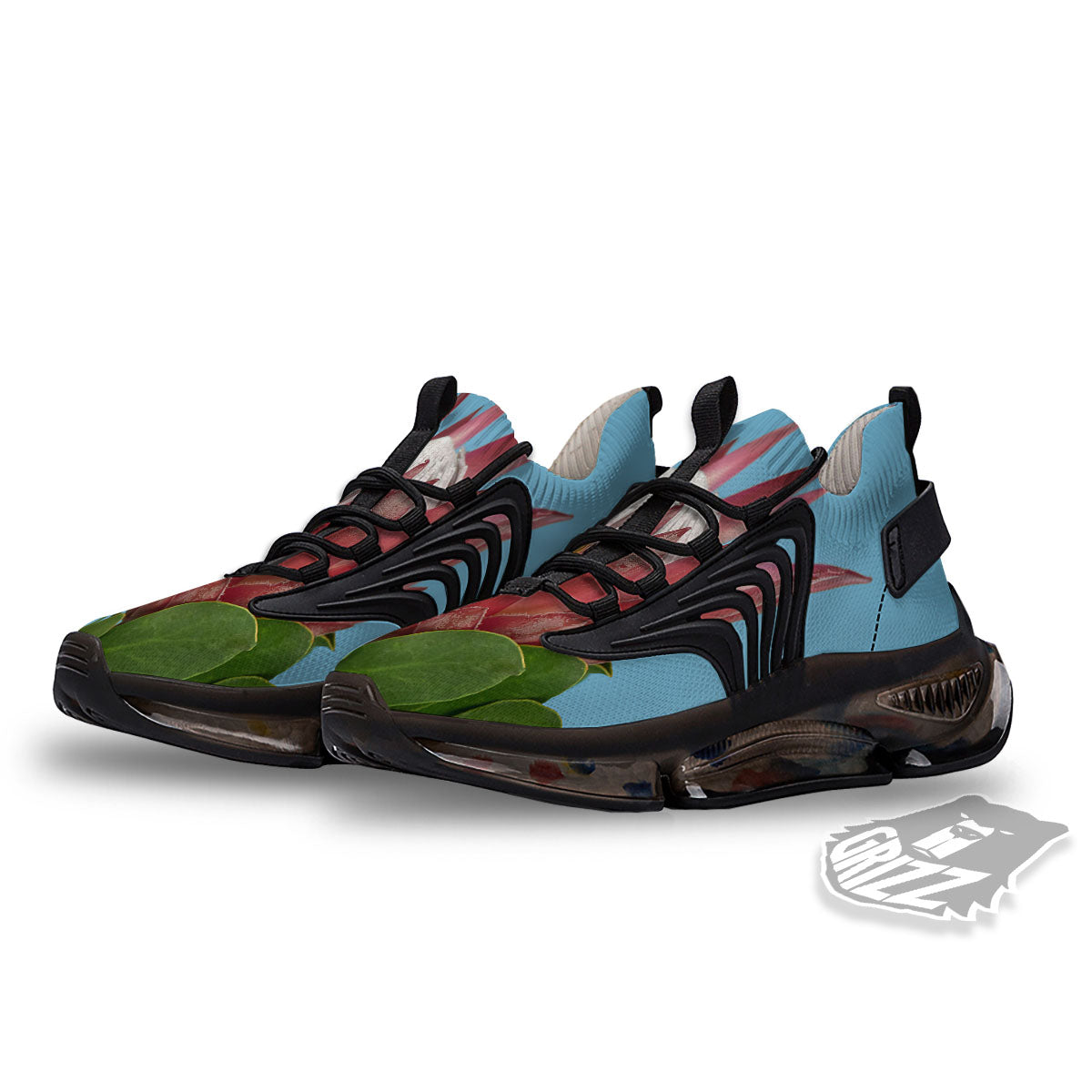 Flower Protea Print Black Gym Shoes-grizzshop