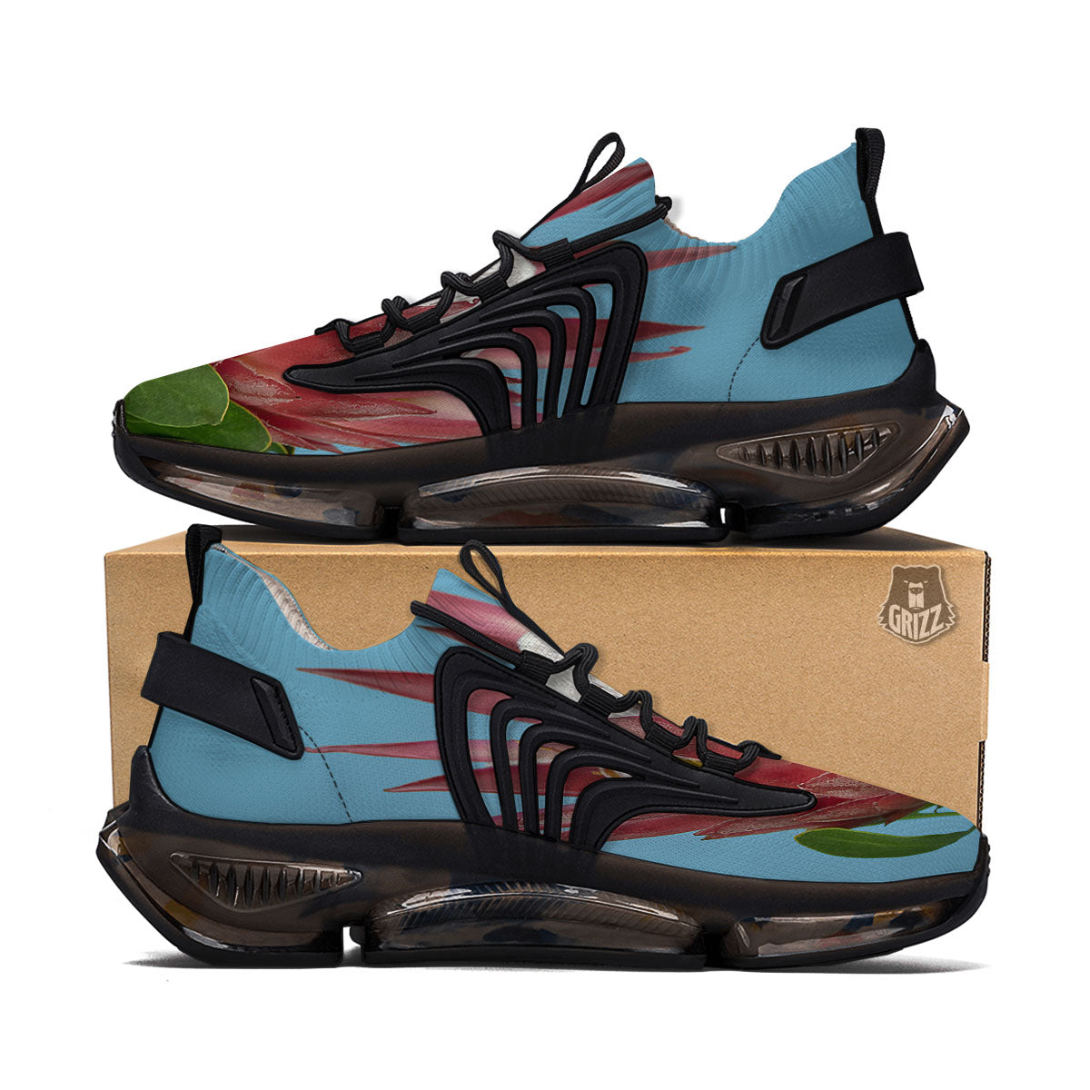 Flower Protea Print Black Gym Shoes-grizzshop