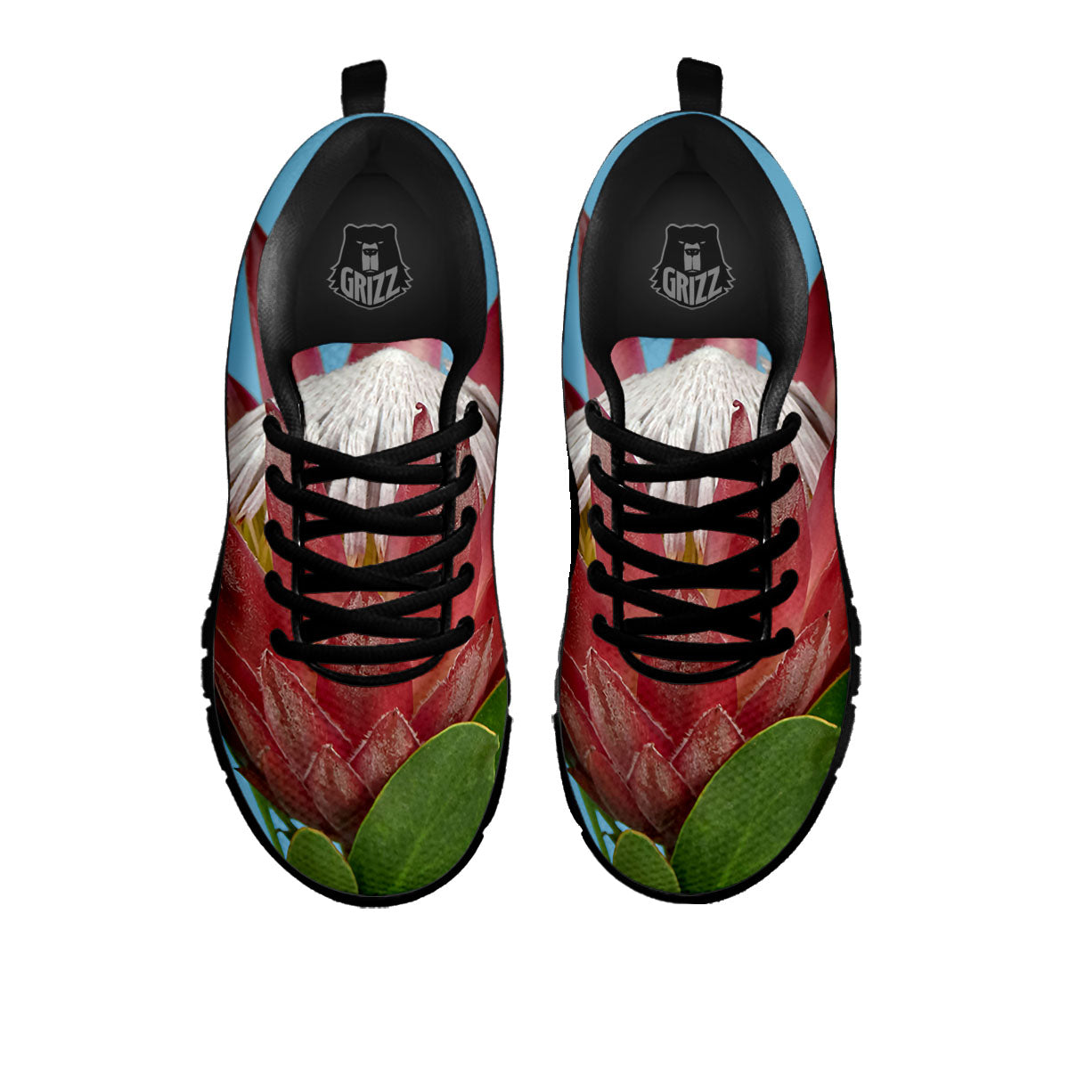 Flower Protea Print Black Sneaker-grizzshop