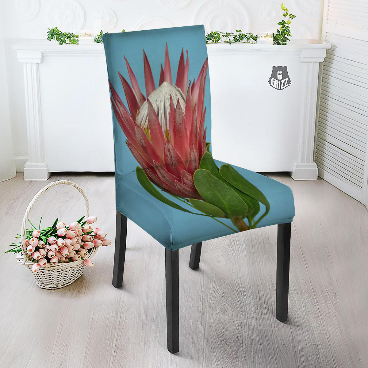 Flower Protea Print Dining Chair Slipcover-grizzshop