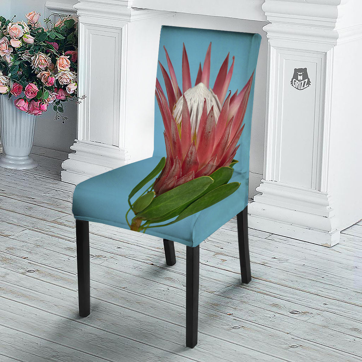 Flower Protea Print Dining Chair Slipcover-grizzshop