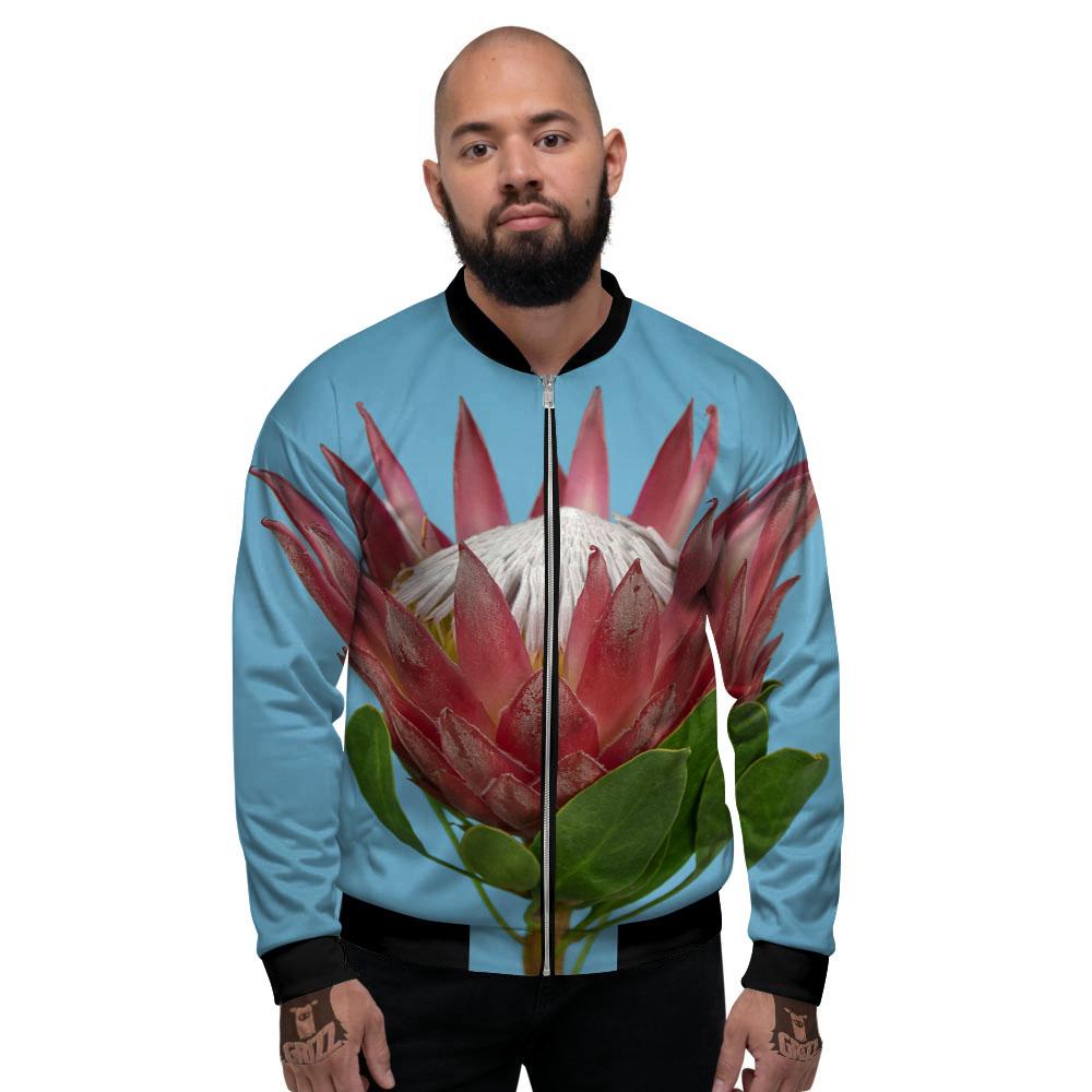Flower Protea Print Men's Bomber Jacket-grizzshop