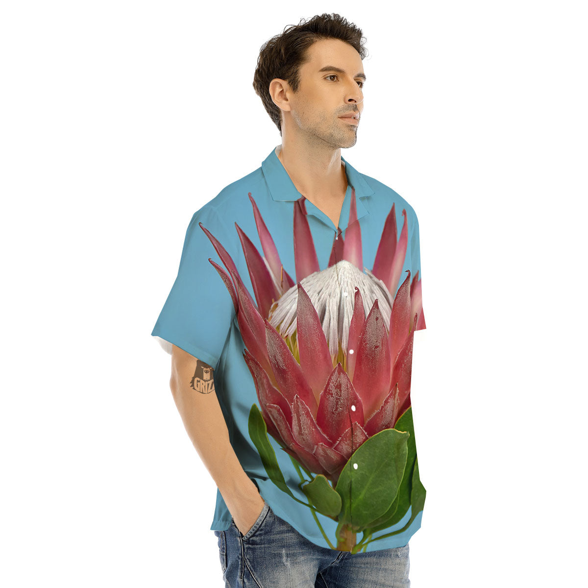 Flower Protea Print Men's Hawaiian Shirt-grizzshop