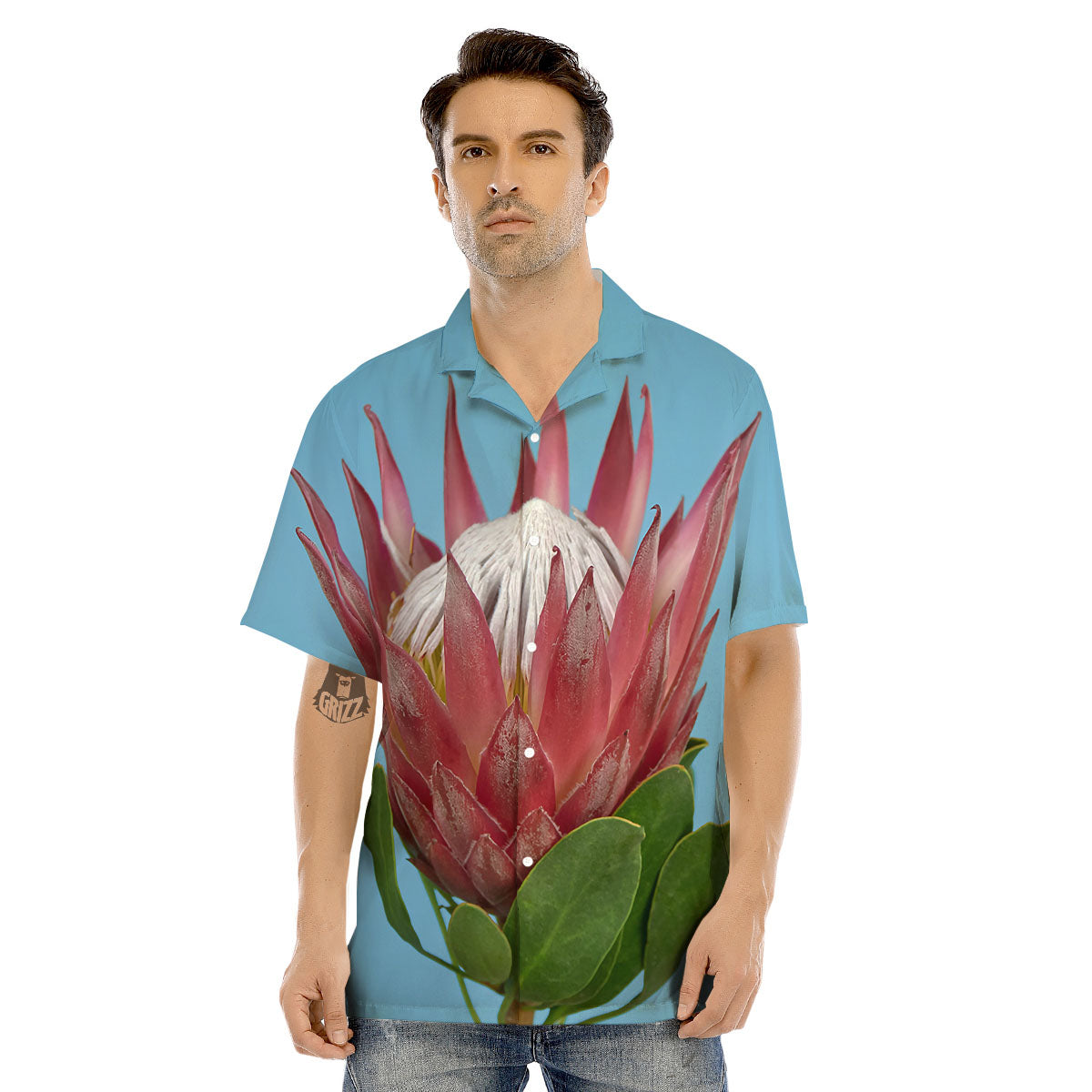 Flower Protea Print Men's Hawaiian Shirt-grizzshop