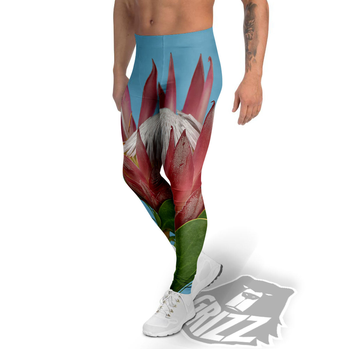 Flower Protea Print Men's Leggings-grizzshop