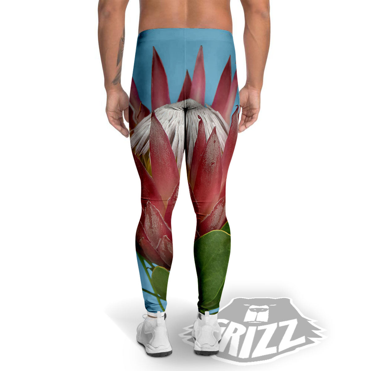 Flower Protea Print Men's Leggings-grizzshop