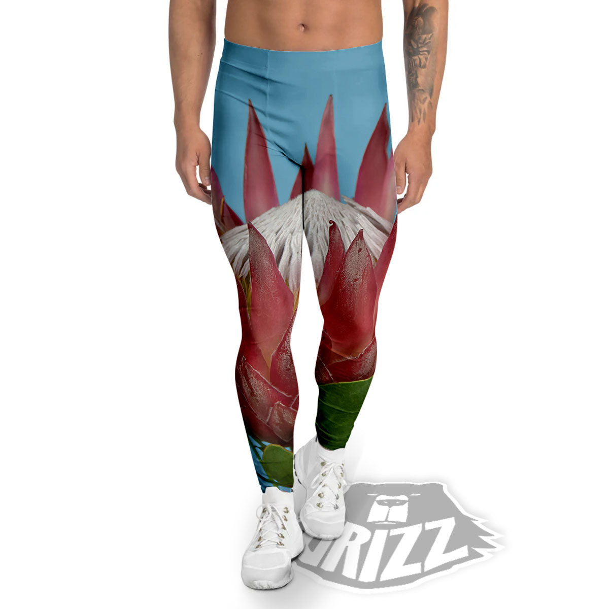 Flower Protea Print Men's Leggings-grizzshop