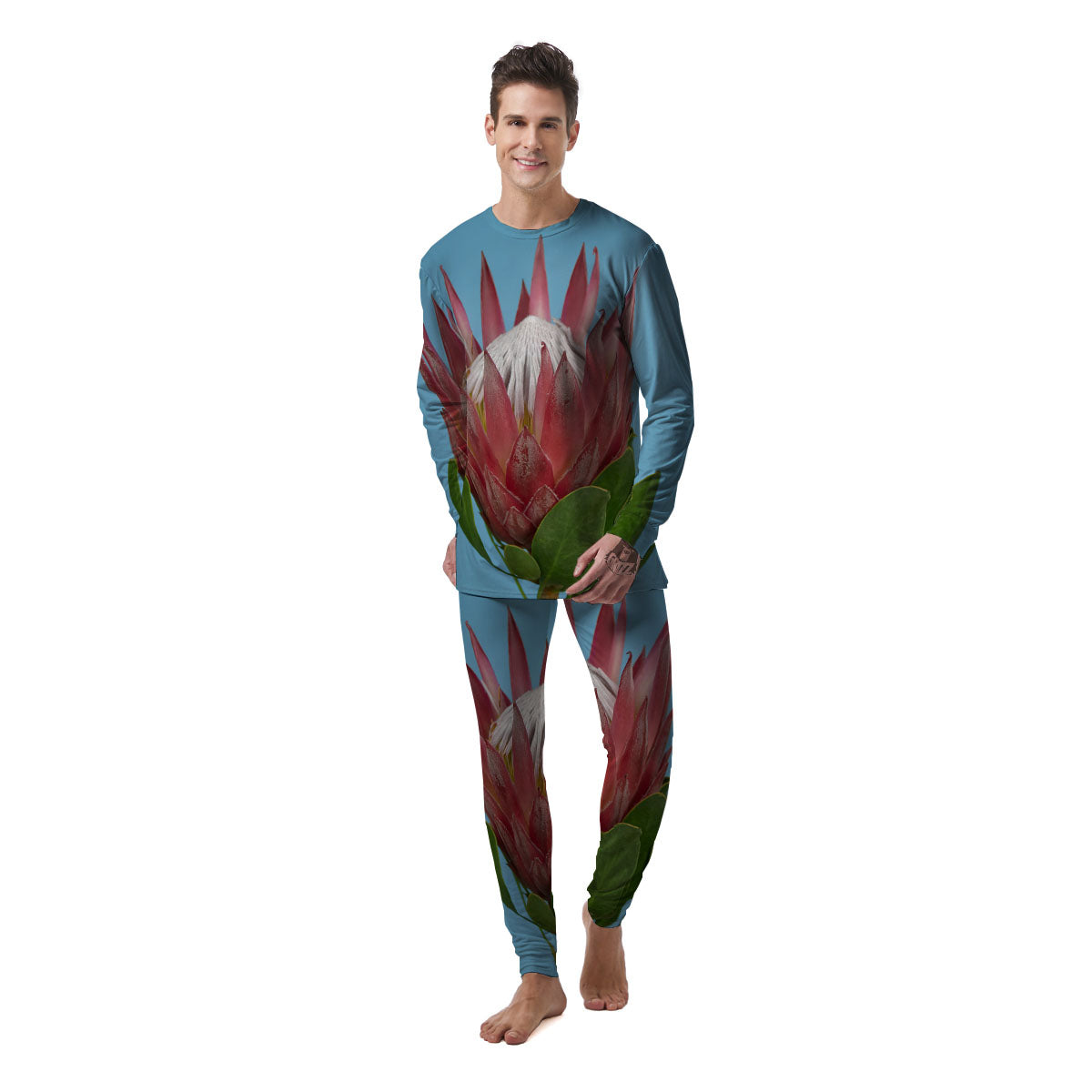 Flower Protea Print Men's Pajamas-grizzshop