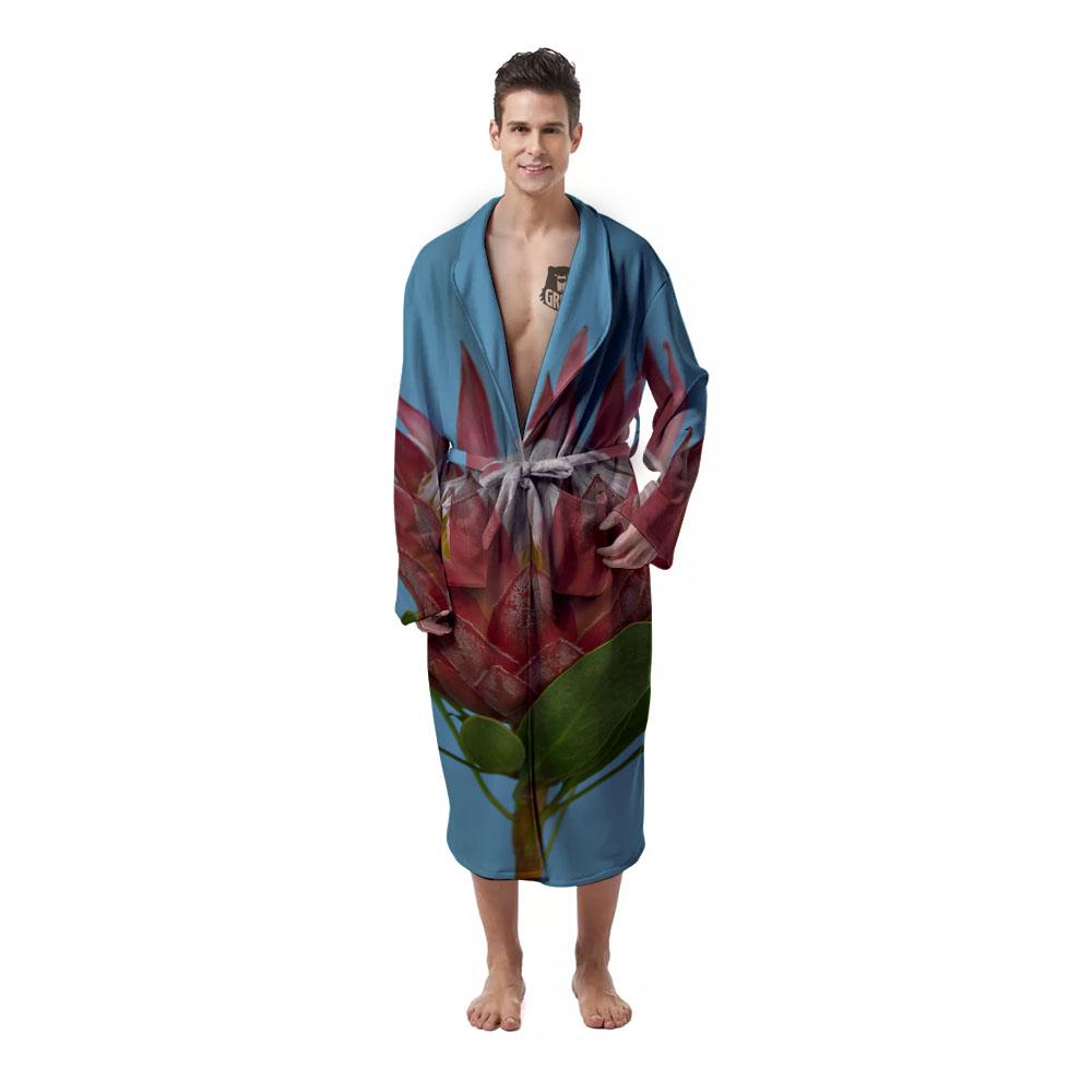 Flower Protea Print Men's Robe-grizzshop