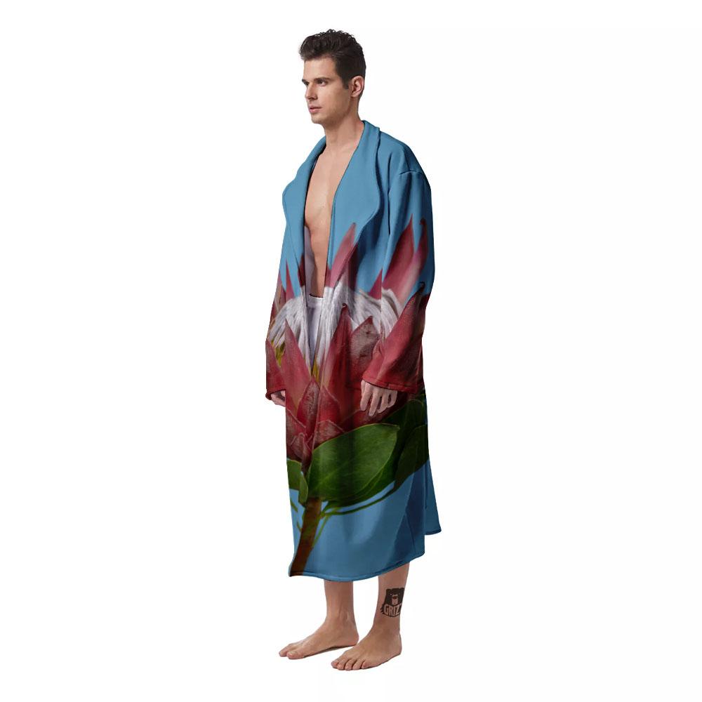 Flower Protea Print Men's Robe-grizzshop