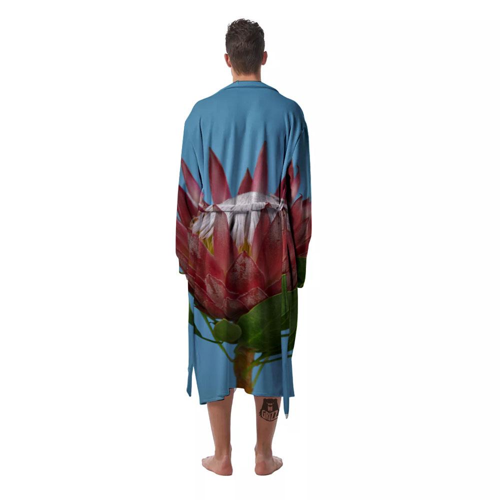 Flower Protea Print Men's Robe-grizzshop