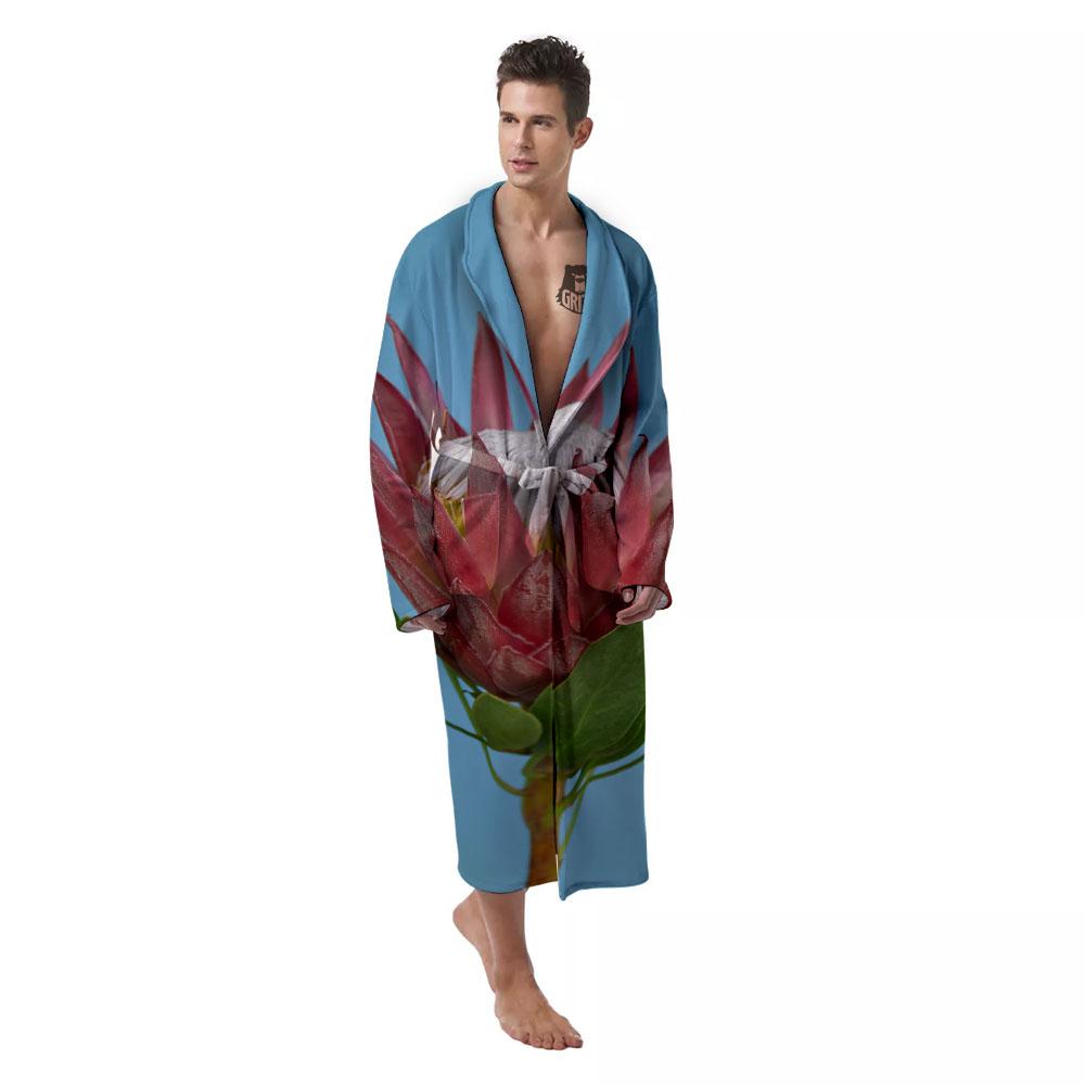 Flower Protea Print Men's Robe-grizzshop