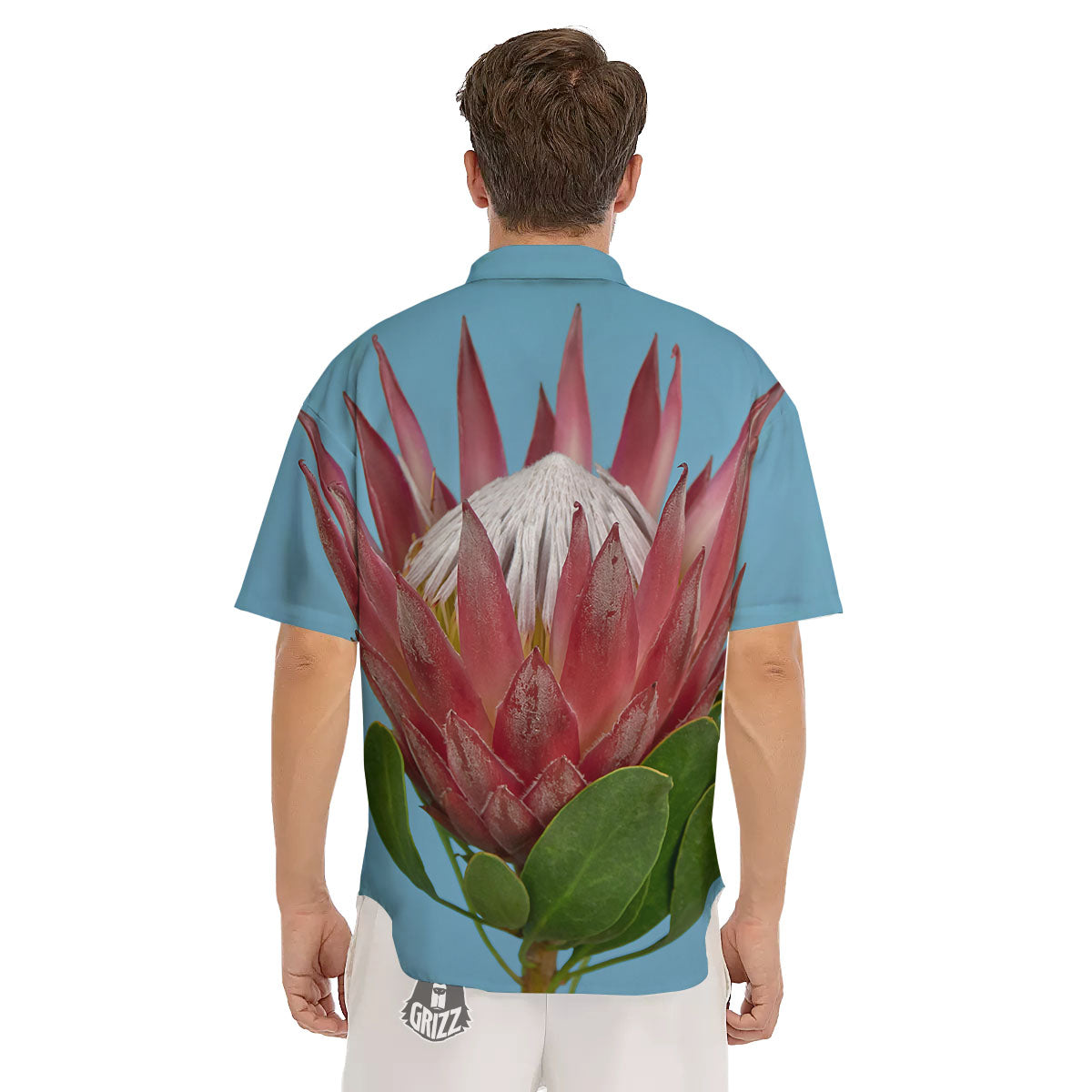 Flower Protea Print Men's Short Sleeve Shirts-grizzshop