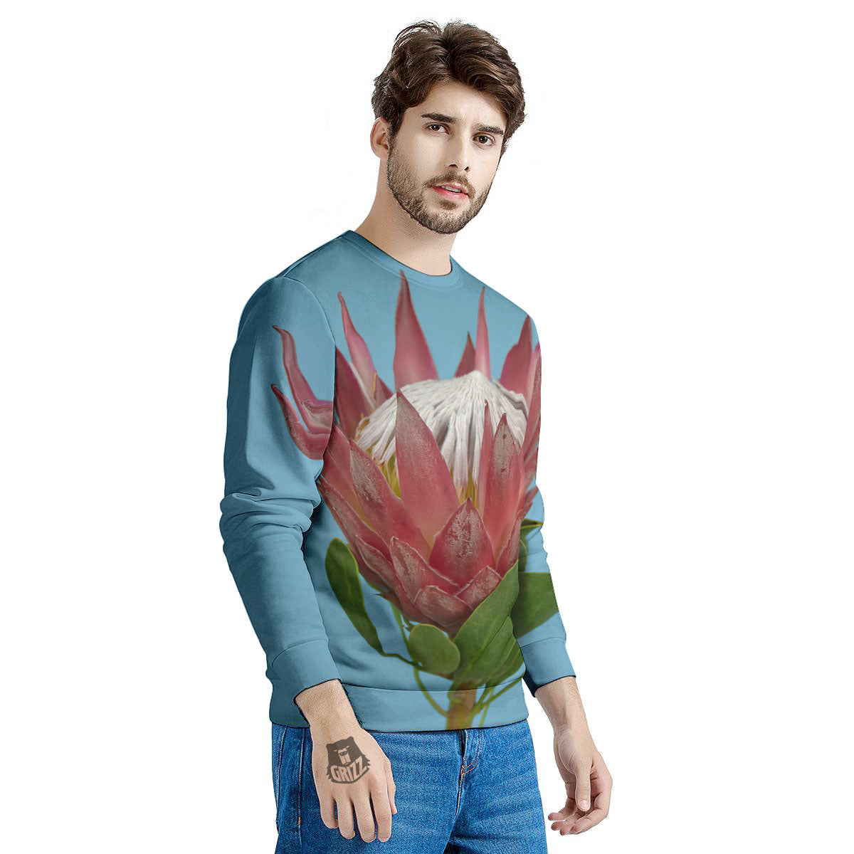 Flower Protea Print Men's Sweatshirt-grizzshop