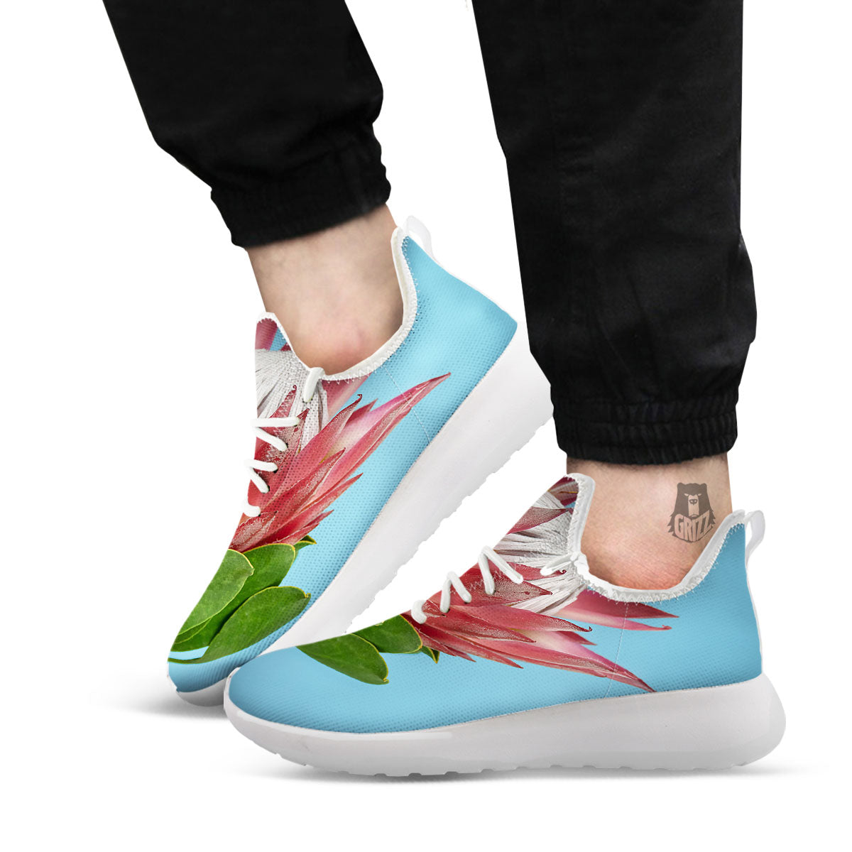 Flower Protea Print White Athletic Shoes-grizzshop