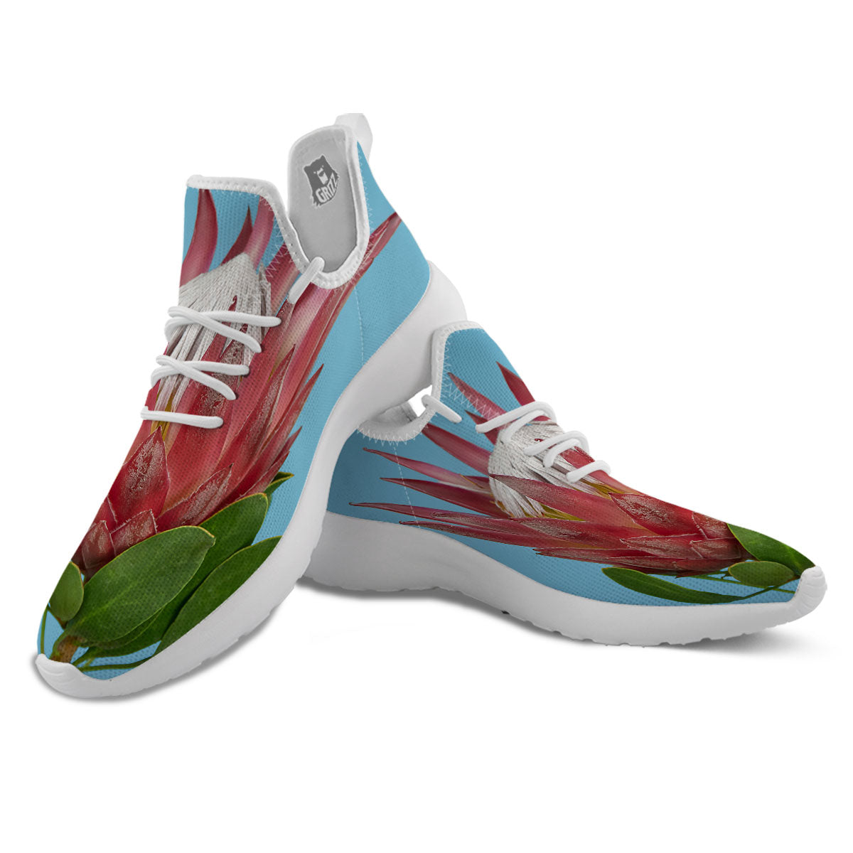 Flower Protea Print White Athletic Shoes-grizzshop